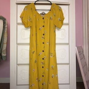 Yellow floral LOFT midi dress